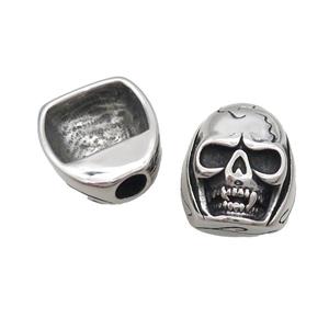 Stainless Steel CordEnd Bail Halfhole Skull Antique Silver, approx 20-24mm, 5mm hole [SSB1858]