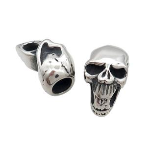 Stainless Steel CordEnd Skull Halfhole Antique Silver, approx 14-23mm, 7mm, 4-6mm hole [SSB1870]