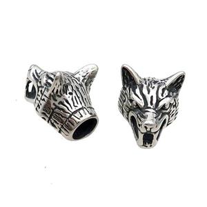 Stainless Steel CordEnd Wolf Antique Silver, approx 18-25mm, 8mm hole [SSB1881]