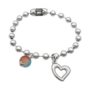 Raw Stainless Steel Bracelet Heart, approx 10mm, 15-16mm, 6mm, 17cm length [SSB1944]