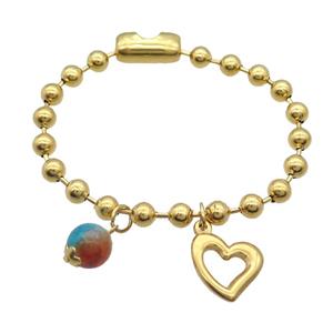 Stainless Steel Bracelet Heart Gold Plated, approx 10mm, 15-16mm, 6mm, 17cm length [SSB1945]