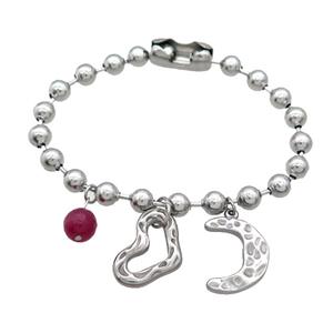 Raw Stainless Steel Bracelet Heart Moon, approx 8mm, 15-20mm, 6mm, 17cm length [SSB1946]