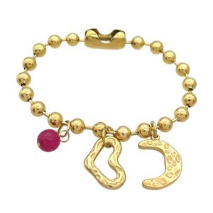 Stainless Steel Bracelet Moon Heart Gold Plated, approx 8mm, 15-20mm, 6mm, 17cm length [SSB1947]