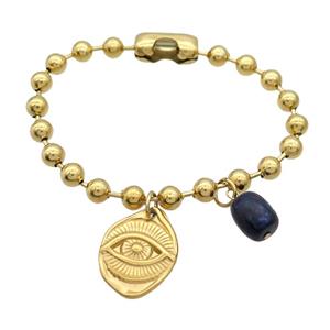 Stainless Steel Bracelet Eye Gold Plated, approx 9-11mm, 17-22mm, 6mm, 17cm length [SSB1949]