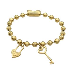 Stainless Steel Bracelet Key Lock Gold Plated, approx 10-18mm, 10-24mm, 6mm, 17cm length [SSB1952]