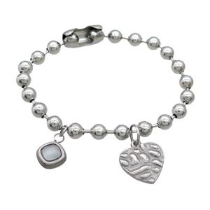 Raw Stainless Steel Bracelet Heart, approx 10mm, 18mm, 6mm, 17cm length [SSB1953]