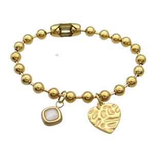 Stainless Steel Bracelet Heart Gold Plated, approx 10mm, 18mm, 6mm, 17cm length [SSB1954]