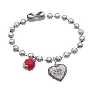 Raw Stainless Steel Bracelet Heart Eye, approx 10mm, 16mm, 6mm, 17cm length [SSB1955]