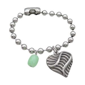 Raw Stainless Steel Bracelet Heart, approx 9-11mm, 25mm, 6mm, 17cm length [SSB1959]