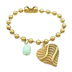 Stainless Steel Bracelet Heart Gold Plated, approx 9-11mm, 25mm, 6mm, 17cm length [SSB1960]