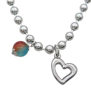 Raw Stainless Steel Necklace Heart, approx 10mm, 15-16mm, 6mm, 45cm length [SSB1961]