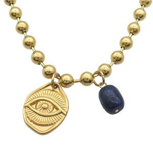 Stainless Steel Necklace Eye Gold Plated, approx 9-11mm, 17-22mm, 6mm, 45cm length [SSB1966]