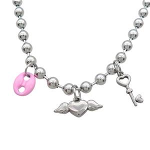 Raw Stainless Steel Necklace Key, approx 10-14mm, 10-23mm, 8-20mm, 6mm, 45cm length [SSB1967]