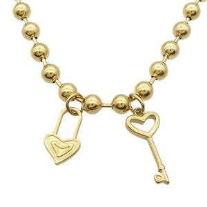 Stainless Steel Necklace Lock Eye Gold Plated, approx 10-18mm, 10-24mm, 6mm, 17cm length [SSB1969]