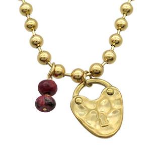 Stainless Steel Necklace Lock Gold Plated, approx 8mm, 20-25mm, 6mm, 45cm length [SSB1975]