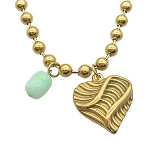 Stainless Steel Necklace Heart Gold Plated, approx 9-11mm, 25mm, 6mm, 45cm length [SSB1977]