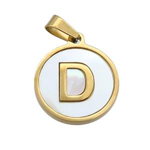 Stainless Steel Pendant Pave White Shell Letter-D Gold Plated, approx 15mm dia [SSB2063]