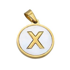 Stainless Steel Pendant Pave White Shell Letter-X Gold Plated, approx 15mm dia [SSB2083]