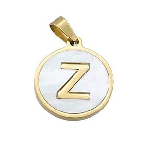 Stainless Steel Pendant Pave White Shell Letter-Z Gold Plated, approx 15mm dia [SSB2085]