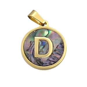 Stainless Steel Pendant Pave Abalone Shell Letter-D Gold Plated, approx 15mm dia [SSB2117]