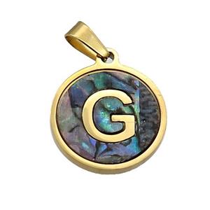 Stainless Steel Pendant Pave Abalone Shell Letter-G Gold Plated, approx 15mm dia [SSB2120]