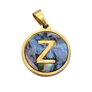 Stainless Steel Pendant Pave Abalone Shell Letter-Z Gold Plated, approx 15mm dia [SSB2139]