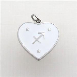 Raw Stainless Steel Heart Pendant White Enamel Zodiac Sagittarius, approx 15mm [SSB2149]