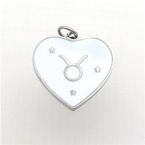 Raw Stainless Steel Heart Pendant White Enamel Zodiac Leo, approx 15mm [SSB2150]