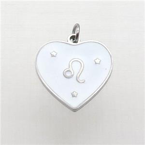 Raw Stainless Steel Heart Pendant White Enamel Zodiac Taurus, approx 15mm [SSB2151]