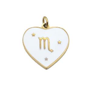 Stainless Steel Heart Pendant White Enamel Zodiac Scorpio Gold Plated, approx 15mm [SSB2154]