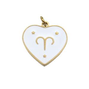 Stainless Steel Heart Pendant White Enamel Zodiac Aries Gold Plated, approx 15mm [SSB2157]