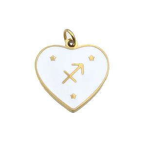 Stainless Steel Heart Pendant White Enamel Zodiac Sagittarius Gold Plated, approx 15mm [SSB2158]