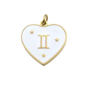 Stainless Steel Heart Pendant White Enamel Zodiac Gemini Gold Plated, approx 15mm [SSB2159]
