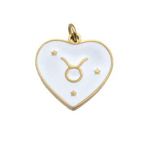 Stainless Steel Heart Pendant White Enamel Zodiac Leo Gold Plated, approx 15mm [SSB2160]