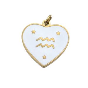 Stainless Steel Heart Pendant White Enamel Zodiac Aquarius Gold Plated, approx 15mm [SSB2163]