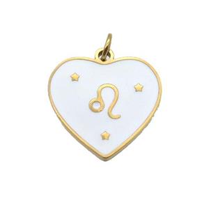 Stainless Steel Heart Pendant White Enamel Zodiac Taurus Gold Plated, approx 15mm [SSB2164]
