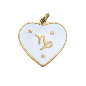 Stainless Steel Heart Pendant White Enamel Zodiac Capricorn Gold Plated, approx 15mm [SSB2165]
