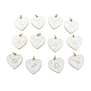 Stainless Steel Heart Pendant White Enamel Mixed Zodiac Gold Plated, approx 15mm [SSB2166]