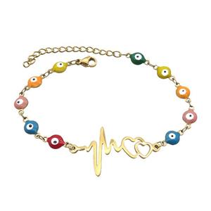 Stainless Steel Bracelets Evil Eye Multicolor Heart Gold Plated, approx 20-35mm, 6mm, 16-22cm length [SSB2171]