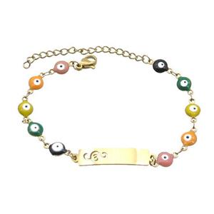 Stainless Steel Bracelets Evil Eye Multicolor Gold Plated, approx 6-30mm, 6mm, 16-22cm length [SSB2173]