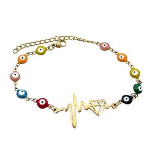 Stainless Steel Bracelets Evil Eye Multicolor Diamond Gold Plated, approx 20-35mm, 6mm, 16-22cm length [SSB2174]