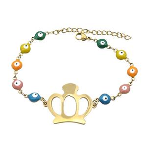 Stainless Steel Bracelets Evil Eye Multicolor Crown Gold Plated, approx 20-28mm, 6mm, 16-22cm length [SSB2175]