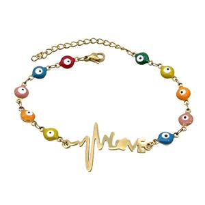 Stainless Steel Bracelets Evil Eye Multicolor LOVE Gold Plated, approx 20-35mm, 6mm, 16-22cm length [SSB2178]