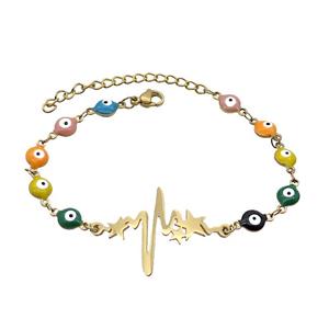 Stainless Steel Bracelets Evil Eye Multicolor Star Gold Plated, approx 20-35mm, 6mm, 16-22cm length [SSB2179]