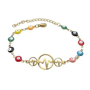 Stainless Steel Bracelets Evil Eye Multicolor Gold Plated, approx 14-35mm, 6mm, 16-22cm length [SSB2180]