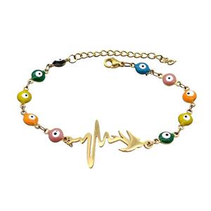 Stainless Steel Bracelets Evil Eye Multicolor Gold Plated, approx 20-35mm, 6mm, 16-22cm length [SSB2182]