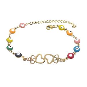 Stainless Steel Bracelets Evil Eye Multicolor Heart Gold Plated, approx 10-35mm, 6mm, 16-22cm length [SSB2183]