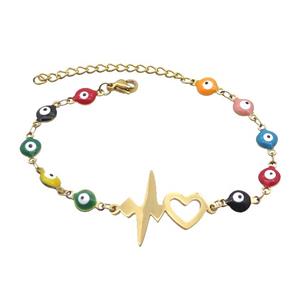 Stainless Steel Bracelets Evil Eye Multicolor Heart Gold Plated, approx 20-28mm, 6mm, 16-22cm length [SSB2184]