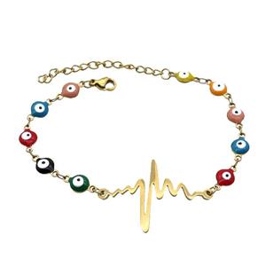 Stainless Steel Bracelets Evil Eye Multicolor Cardiogram Gold Plated, approx 20-35mm, 6mm, 16-22cm length [SSB2185]