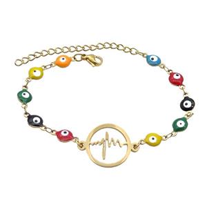 Stainless Steel Bracelets Evil Eye Multicolor Cardiogram Gold Plated, approx 16.5mm, 6mm, 16-22cm length [SSB2192]